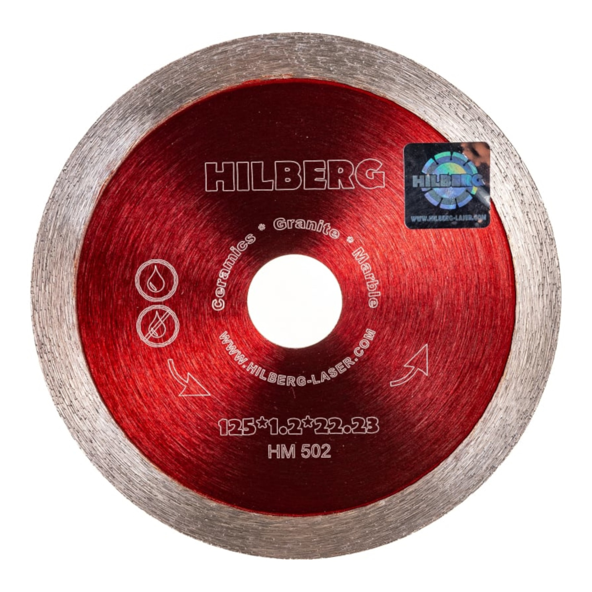 Алмазный диск Hilberg Hard Materials Ultra Thin 125×22,23 мм, артикул HM502 — диск с маркировкой