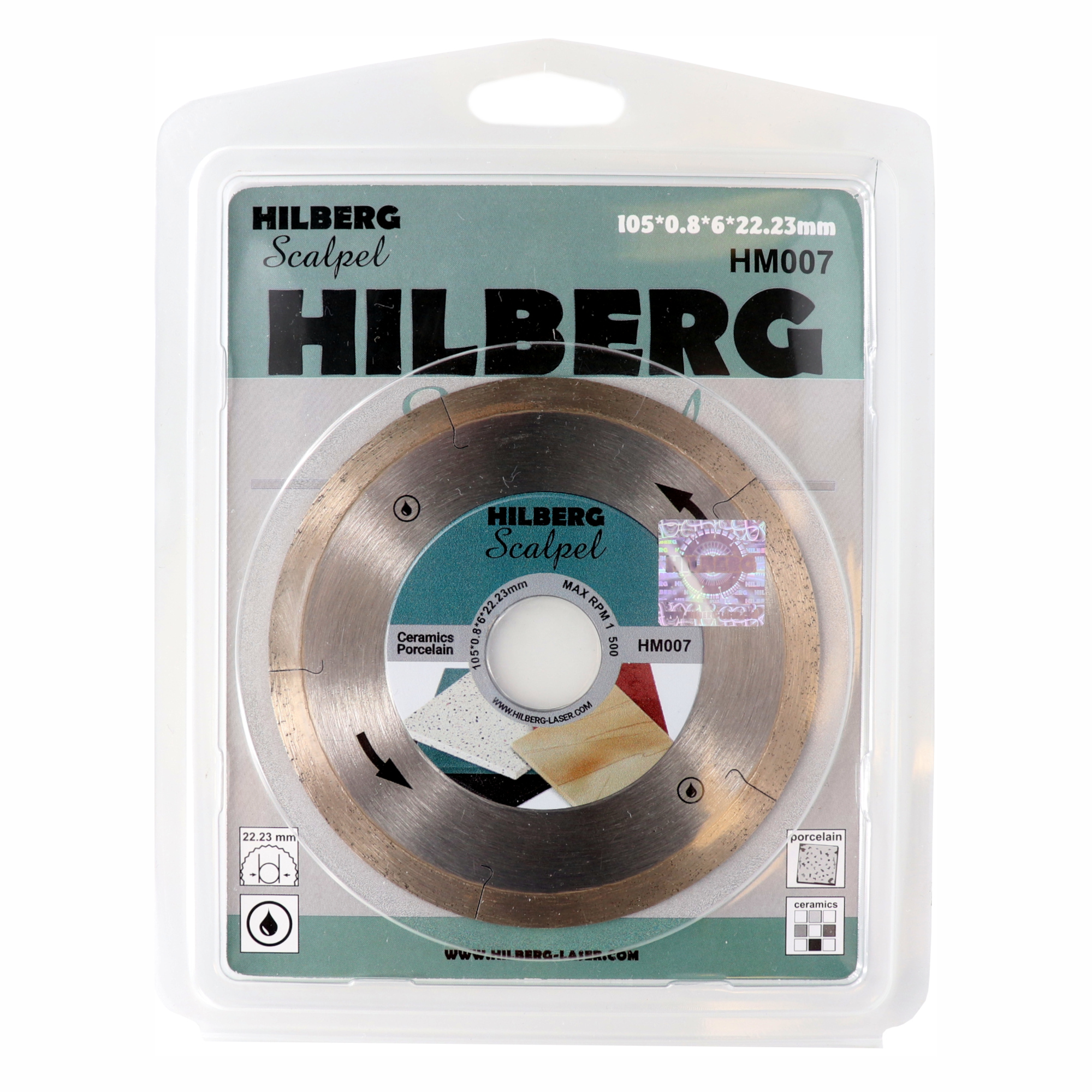 Алмазный диск Hilberg Scalpel 105 × 22,23 мм, HM007 — лицевая сторона упаковки