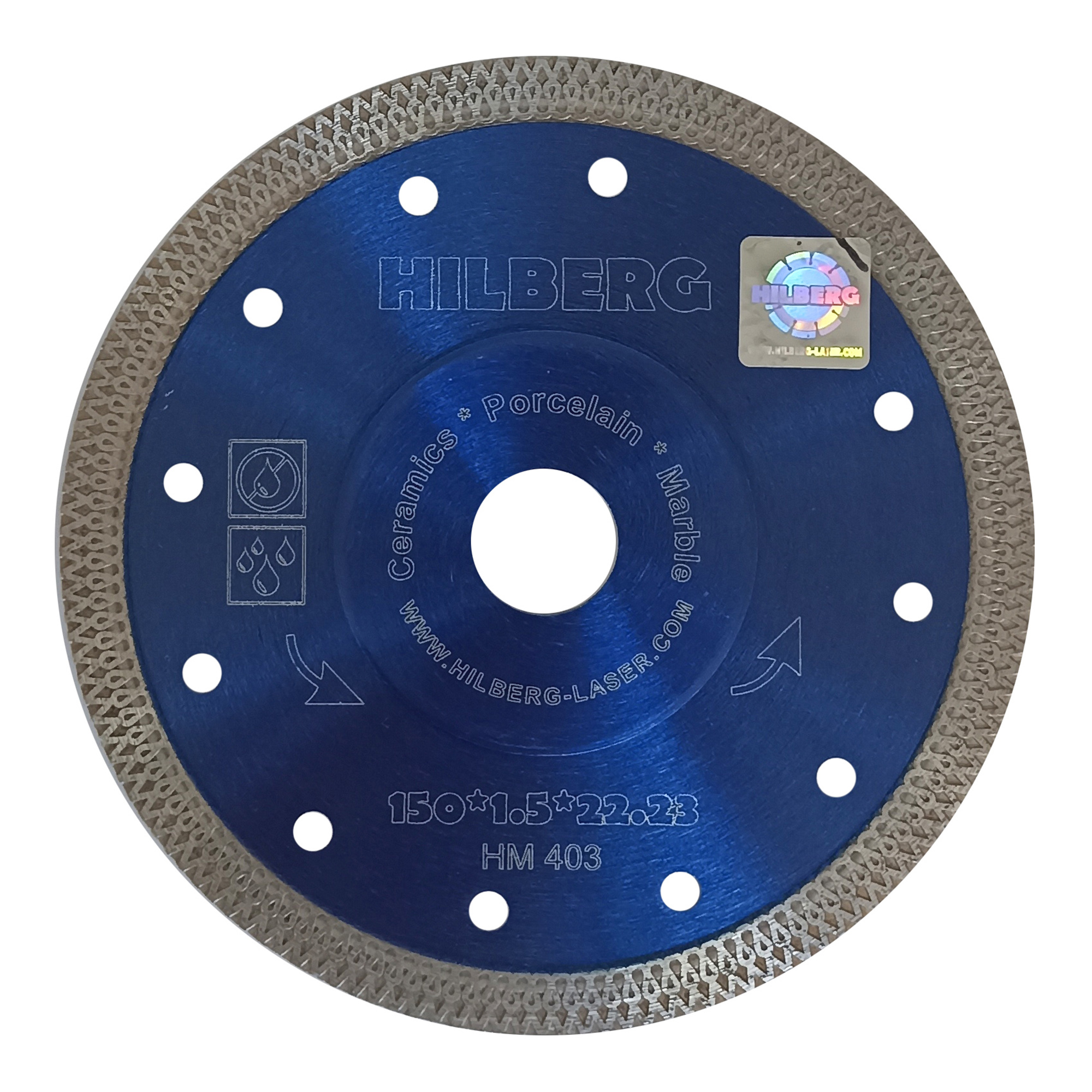 Алмазный диск Hilberg Hard Materials X-type 150 × 22,23 мм, HM403 — диск с маркировкой
