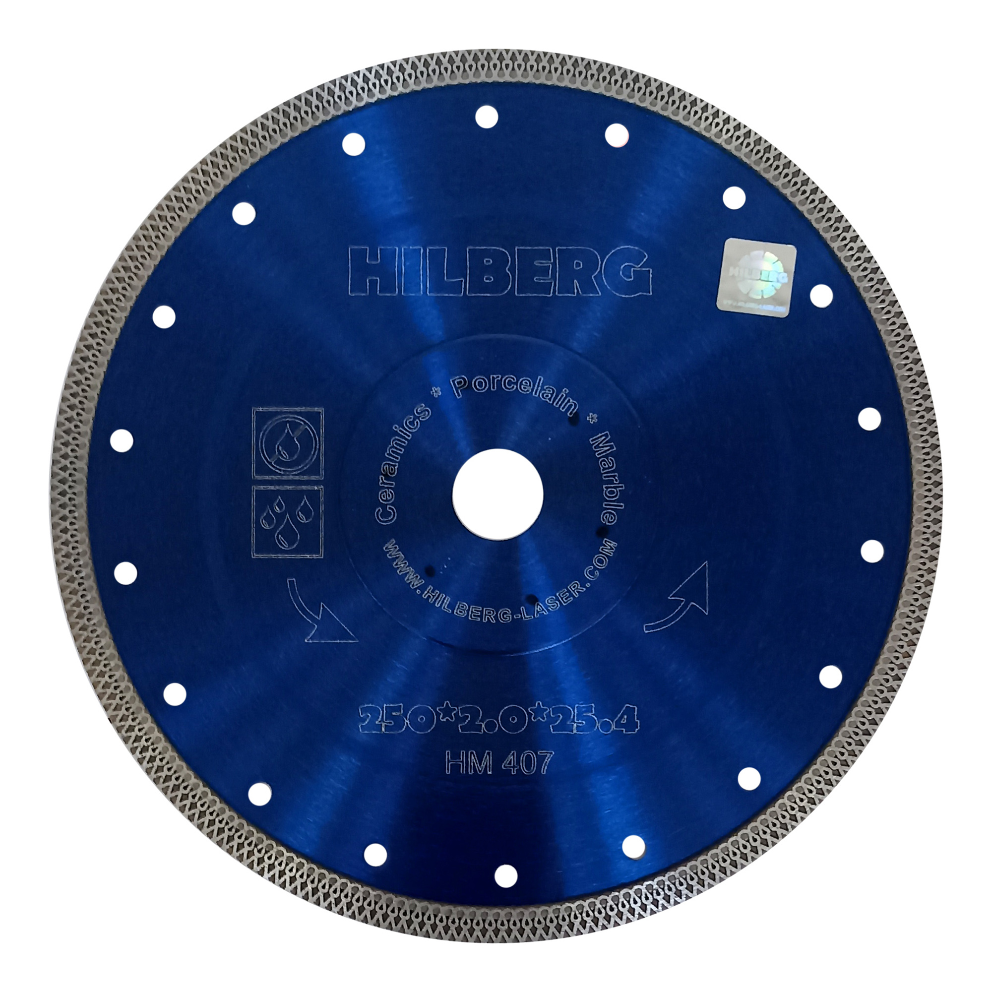 Алмазный диск Hilberg Hard Materials X-type 250 × 25,4 мм, HM407 — диск с маркировкой