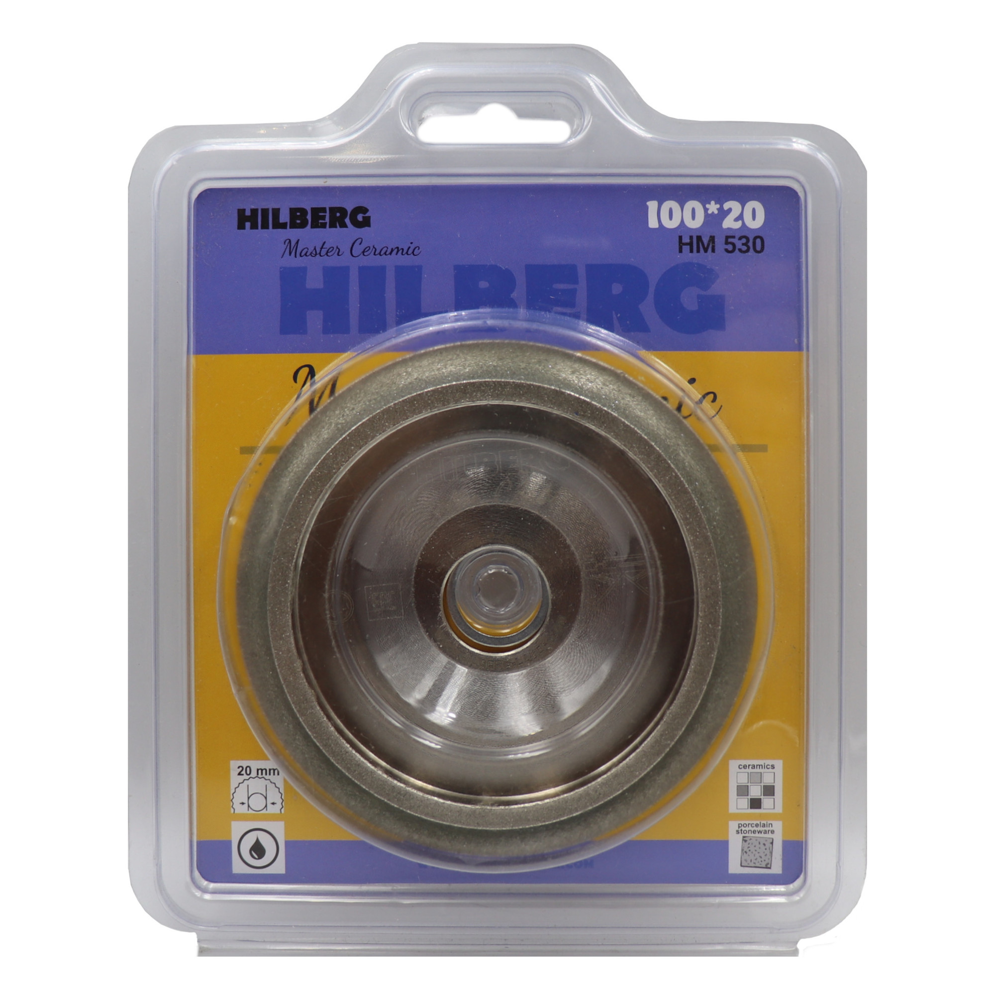 Алмазный профильный круг Hilberg Master Ceramic для скругления края 100 × 20 мм, HM530 — лицевая сторона упаковки