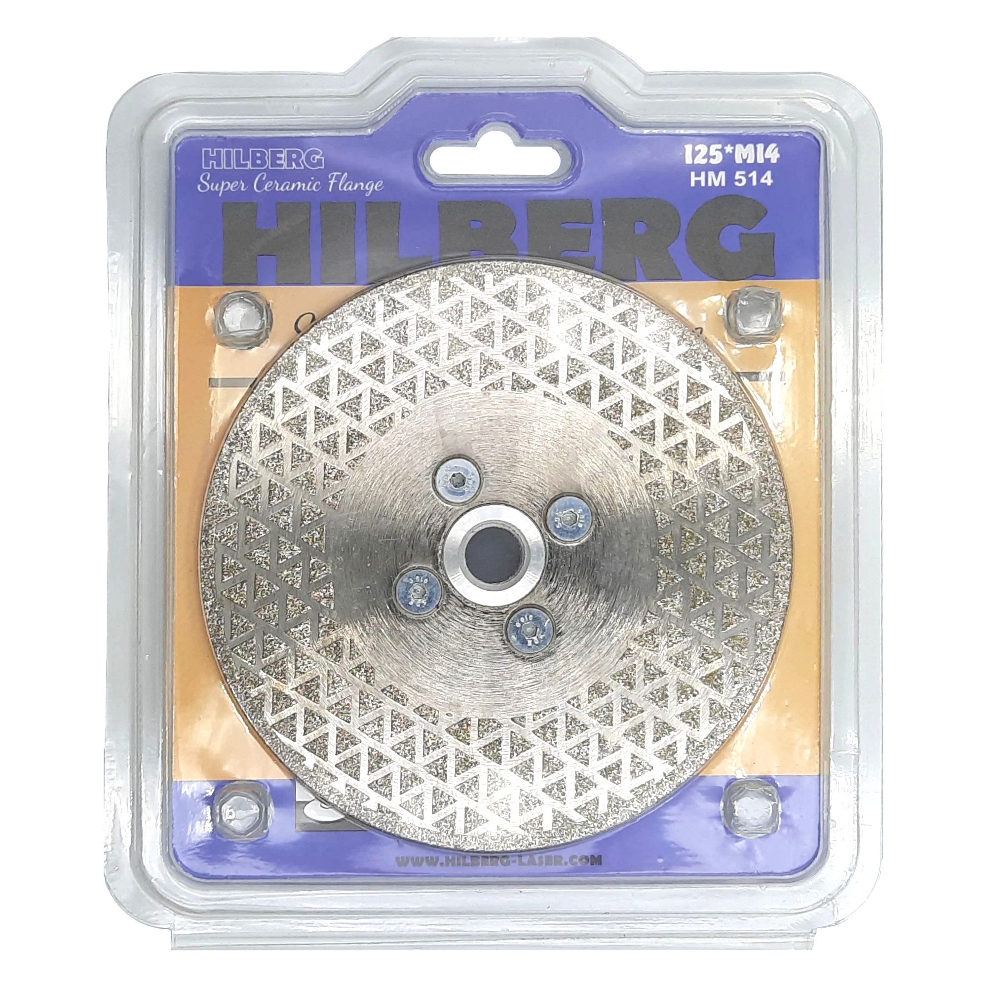 Алмазный диск Hilberg Super Ceramic Flange 125 × M14, HM514 — лицевая сторона упаковки