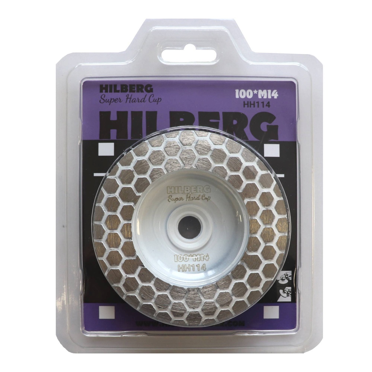 Алмазная чашка Hilberg Super Hard Cup 100 мм, M14, зерно 50, HH114 — товар и маркировка, фото 2