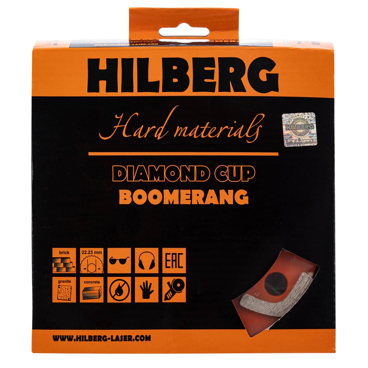 Алмазная чашка Hilberg Boomerang Cup 180 мм, 22,23 мм, зерно 45–60, HM304 — товар и маркировка, фото 2