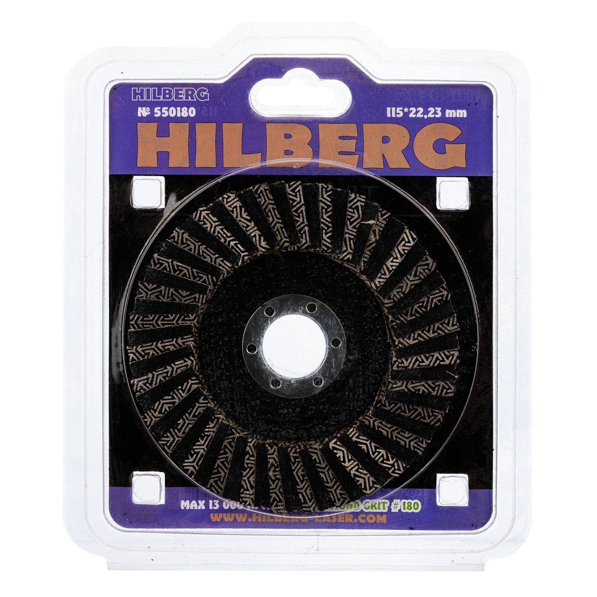 Круг алмазный лепестковый Hilberg Super КЛТ 115 × 22,23 мм, зерно 180, 550180 — упаковка с маркировкой